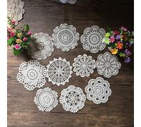 MINDPLUS Set of 10 Hand Crochet Doilies Cotton Crocheted Lace Doilies Table Placemat 6-7 Inches Round White Vintage Wedding Tea Party(White)