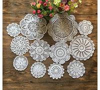MINDPLUS Set of 12 Hand Crochet Doilies Cotton Crocheted Lace Doilies Placemat 4-10 Inches Round White(12pcs White)