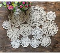 MINDPLUS Set of 12 Hand Crochet Doilies Cotton Crocheted Lace Doilies Table Placemat 4-10 Inches Round Beige(12pcs Beige))