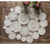 MINDPLUS Set of 24 Hand Crochet Doilies Cotton Lace Placemat Mini Doilies 2-7 Inch Round Beige Vintage Wedding Tea Party (24pcs Beige)