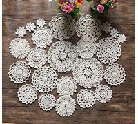 MINDPLUS Set of 24 Hand Crochet Doilies Cotton Lace Placemat Mini Doilies 2-7 Inch Round Beige Vintage Wedding Tea Party (24pcs Beige)