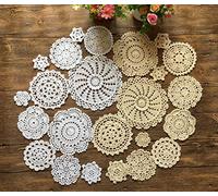 MINDPLUS Set of 24 Hand Crochet Doilies Cotton Lace Placemat Mini Doilies 2-7 Inch Round White Vintage Wedding Tea Party (12pcs White and 12pcs Beige)