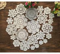 MindPlus Set of 24pcs Cotton Hand Made Crochet Doilies 2-7 Inches Round White Beige Vintage Wedding Tea Party (White)