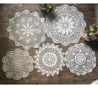 MINDPLUS Set of 5 Hand Crochet Doilies Cotton Crocheted Lace Doilies Table Placemat 12-16 Inches Round Beige Vintage Wedding Tea Party (Beige)