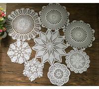 MINDPLUS Set of 8 Hand Crochet Doilies Cotton Crocheted Lace Doilies Table Placemat 9-16 Inches Round White Vintage Wedding Tea Party