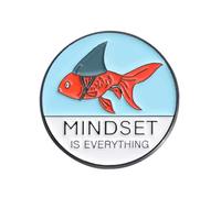 Mindset Is Everything Enamel Lapel Pin With Motivational Quote And Fish Umbrella Design Decorative Collectible Badge 3cm x 3cm Hard Enamel Metal For Jackets Bags Backpacks And Gifts