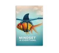 Mindset Is Everything Goldfish Shark Fin Wall Art, Perception Shift Motivational Decor Canvas Print for Office And Living Room Artistic Wall Mural Modern Hanging Decor Poster08x12inch(20x30cm)