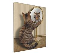 Mindset is Everything Inspirational Cat Looks at The Mirror Tiger Picture Tabby Cat Tiger Humorous Whimsical Funny Art Print Canvas Home Decor 8x10 Inch