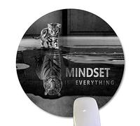 Mindset Is Everything Inspirational Quote Round Mouse Pad, Cute Cat Stared At Its Reflection Tiger Funny Mouse Pads Motivational Circular Mat