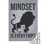 Mindset Is Everything Lion Cat - Gym, Hustle, Success, Motivational 1000-Piece Puzzle for Adults, 38x26cm/1000pcs; White Card Pieces for Tidy Handling; to Finish in A Few Relaxed Sessions