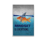 Mindset Is Everything Wall Art, Fish-themed Print, Motivational Poster, Mindful Canvas Picture Artistic Wall Mural Modern Hanging Decor Poster20x30inch(50x75cm)