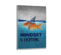 Mindset Is Everything Wall Art, Fish-themed Print, Motivational Poster, Mindful Canvas Picture Artistic Wall Mural Modern Hanging Decor Poster24x36inch(60x90cm)