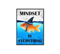 Mindset Is Everything Wall Art:Motivational Wall Decor for Office,Goldfish Prints Posters Inspirational Wall Art Framed,Uplifting Self Improvement Positive Quote Home Office Wall Art 12"x15"
