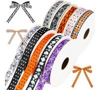 Mindsoft 10 Pcs 100 Yards Wired Edge Ribbon for Wreaths Print Grosgrain Ribbon Party Decorative Supplies for Gift Wrapping Sewing(10,Halloween)