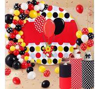 Mindsoft 146 Pcs Mouse Red Yellow Black Balloons Kit, Cylinder Pedestal Stand Covers Cartoon Mouse Polka Dots Balloons Arch Decorations for Valentine's Day Birthday Baby Shower Party
