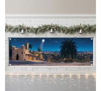 Mindsoft 18 x 6 ft Bethlehem Cityscape Scene Plastic Backdrop Star of Bethlehem Religious Church Christmas Decoration Nativity Backdrop for Nativity and Christmas Plays Pageants and Photo Props
