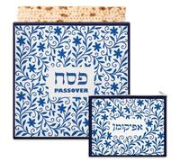 Mindsoft 2 Pcs Passover Afikoman Bags set Passover Seder Afikomen Holder Rustic Matzah Afikoman Cover Bags with 3 Layers Compartment for Pesach Jewish Holiday Party Decor Gifts(Embroidered Style)
