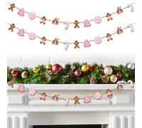 Mindsoft 2 Pcs Pink Christmas Felt Garlands 9.8 ft Gingerbread Banners Xmas DIY Candy Peppermint Jingle Bread Man House Hanging Decor for Wall Mantel Christmas Tree Holiday Party Decorations