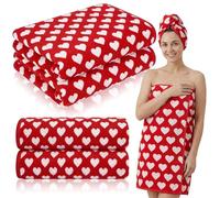 Mindsoft 2 Pcs Valentine's Day Bath Towels 55.12 x 27.56 Inches Red White Hearts Cotton Bath Towel Valentine's Extra Absorbent Quick Dry Decorative Hand Towels for Bathroom Decor