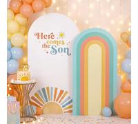 Mindsoft 2 Set Here Comes the Son Arch Backdrop Cover 7.2ft 6.6ft Boho Sun Rainbow Arched Baby Shower Cover Stretchy Background Wall Decor for Baby Shower Boy Gender Reveal 1st Birthday Sunshine Party