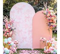 Mindsoft 2 Set Pink Bow Floral Arch Cover 7.2 and 5.9ft Arch Backdrop Cover Party Stretchy Backdrop Covers for Birthday Wedding Tea Party Bridal Shower Baby Showers Ceremony Banquet Decor