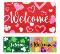Mindsoft 3 Pcs Valentine's Day Welcome Doormat St Patrick's Day Easter Door Mat Front Door Rug Doormat Outdoor Entrance for Home Indoor Holiday Decoration 18 x 30 Inch