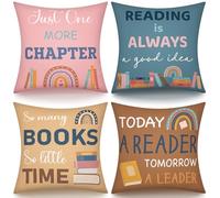 Mindsoft 4 Pcs Boho Classroom Pillows Covers Reading Corner Throw Pillow Covers Library Decor Classroom Book Nook Decorative for Home Reading Room Dorm Gifts for Book Lovers, 18x18 Inches(Boho)
