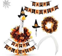 Mindsoft 4 Pcs Fall Halloween Christmas Winter Porch Goose Outfit for 23" Statues Poseable Porch Goose Wings Hat Garland and Banner for Lawn Patio Outdoor Statue Decoration(Halloween)