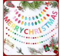 Mindsoft 5 Pcs Felt Christmas Garland Set, Merry Christmas Felt Banner Colorful Pom Pom Garland Xmas Light Bulb Banner Rainbow Holiday Bunting for Xmas Party Office Home Hanging Wall Trees Decor