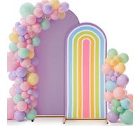 Mindsoft 7.2 ft + 6 ft Rainbow Arch Backdrop Stand Covers Pastel Background Arched Stretchy Fabric Backdrop Cover for Boho Dasiy Birthday Party Wedding Baby Shower Decoration(Purple Rainbow)