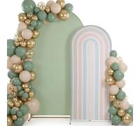 Mindsoft 7.2 ft + 6 ft Rainbow Arch Backdrop Stand Covers Pastel Background Arched Stretchy Fabric Backdrop Cover for Boho Daisy Birthday Party Wedding Decoration(Sage Green)