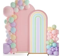 Mindsoft 7.2 ft + 6 ft Rainbow Arch Backdrop Stand Covers Pastel Background Arched Stretchy Fabric Backdrop Cover for Boho Dasiy Birthday Party Wedding Baby Shower Decoration(Macaroon Pink)