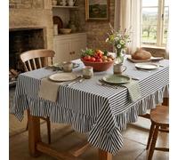 Mindsoft Black Striped Ruffled Rectangular Tablecloth 52 x 70 Inches