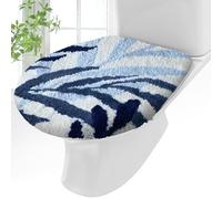 Mindsoft Blue Leaves Bathroom Toilet Lid Cover Soft Microfiber 17.5'' x 15'' Plush Solid Tufted Toilet Seat Machine Washable Adjustable Rubber Backing Cover Fits Most Round, Elongated and Oblong Lids