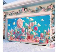 Mindsoft Christmas Garage Door Decorations 16 x 7 ft Extra Large Christmas Sweet Candy Land Printed Hanging Door Backdrop Colorful Lollipop Garage Cover for Xmas Eve Holiday Party Decor Supplies