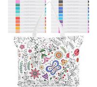 Mindsoft Color Your Own Tote Bag for Adults Craft Kits with 24 Acrylic Marker Colour Doodle Bag with Wildflower Patterns DIY Painting Art Kit for Women, 17.7 x 13.3 x 3.9 Inches