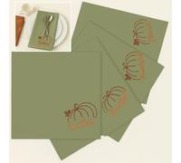 Mindsoft Fall Thanksgiving Napkins Cloth Set of 4 Embroidered Pumpkin Napkins Cloth 17x17 " Green Cotton Washable Soft Reusable Thanksgiving Table Decorations for Autumn Dinner Decor Fall Harvest