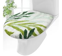 Mindsoft Green Leaves Toilet Seat Covers Bathroom Toilet Lid Cover Soft Microfiber 17.5'' x 15'' Plush Tufted, Machine Washable, Adjustable Rubber Backing Fits Most Round Elongated Oblong Lids