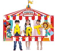 Mindsoft Large Circus Photo Backdrop Halloween Carnival Photo Booth Props Tent Banner Door Banner Pretend Play Carnival Game Clown Theme Birthday Party Supplies,4.6 x 5.9 FT
