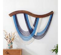 Mindsoft Macrame Wall Hanging Dip Dyed Handmade Woven Tapestry Boho Wall Decor Navy Blue Neutral Modern Bohemian Walls Art Decorations for Headboard Bedroom Living Room Fireplace, 31.5 x 23.6''