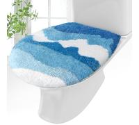 Mindsoft Ocean Wave Toilet Seat Cover for Bathroom Beach Plush Microfiber Toilet Lid Cover with Non-slip Rubber Backing Bathroom Decor Fits Most Round, Elongated and Oblong Lids 17.5''x15'' (Blue)