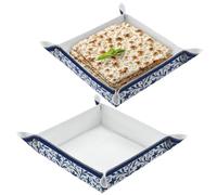 Mindsoft Passover Matzah Tray Square Seder Matzo Plate Folding Basket for Matzah Holder for Passover Bread Box for Seder Table Decorative Plates Decorations Gift (Embroidered Style)