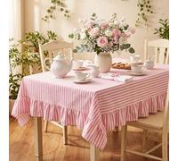 Mindsoft Pink Striped Ruffled Rectangular Tablecloth 60 x 120 Inches