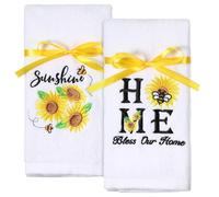 Mindsoft Set of 2 Spring Hand Towels Bathroom Cotton Embroidery Yellow Flowers Bee Sunshine Kitchen Dish Towel 14 x 30 in Bless Our Home Fingertip Tea Cloth Decorations Summer Season Gift Set (Floral)