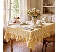 Mindsoft Yellow Striped Ruffled Rectangular Tablecloth 52 x 70 Inches