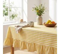 Mindsoft Yellow Striped Ruffled Rectangular Tablecloth 60 x 120 Inches