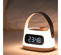 Mindu Kids Alarm Clock with Night Light, LED Alarm Clock, Dimmable Bedside Wake Up Clock with Snooze & Timer, Portable Rechargeable Travel Clock with Handle for Bedroom & Kids Room
