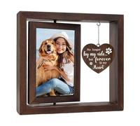 Mindu Pet Memorial Photo Frame - Dog Memorial Gifts - Pet Loss Gifts - Double-Sided Rotating Wooden Keepsake with Heart Plaque Engraved “No Longer by Our Side but Forever in My Hearts”