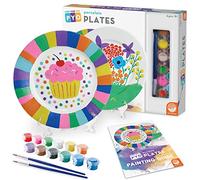MindWare Paint Your Own Porcelain Plates - Kit Includes 2 Porcelain Plates, 12 Paints, 2 Paint Brushes, and 2 Stands