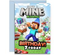 Mine Blowing 7th Birthday Card - Mineblock gaming design - A5 Size Card with Blue Envelope, Made in UK